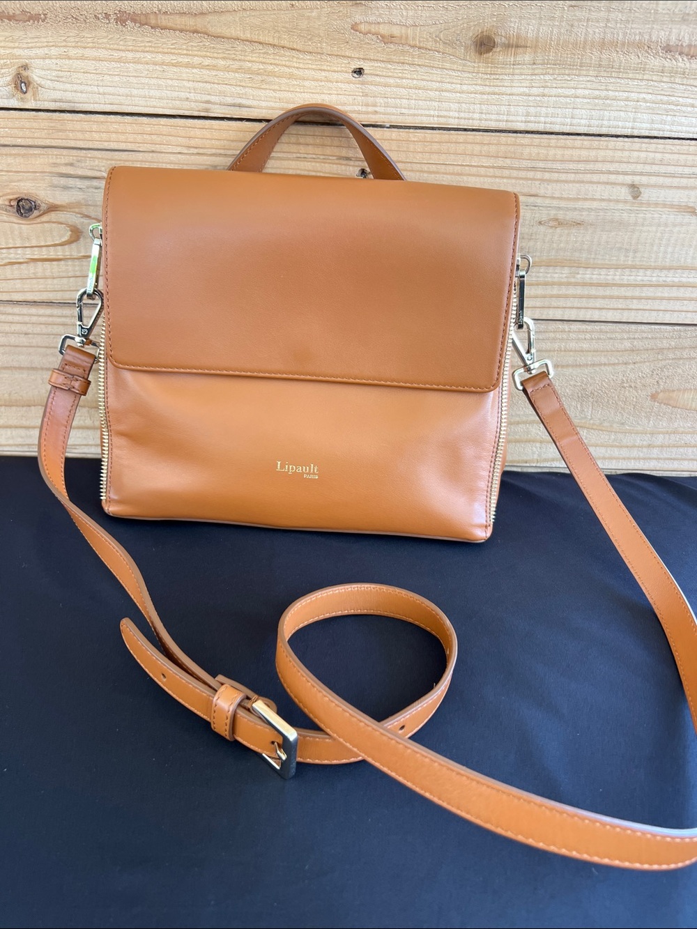 Lipault Tan Leather Women's Shoulder Bag with Top Handle